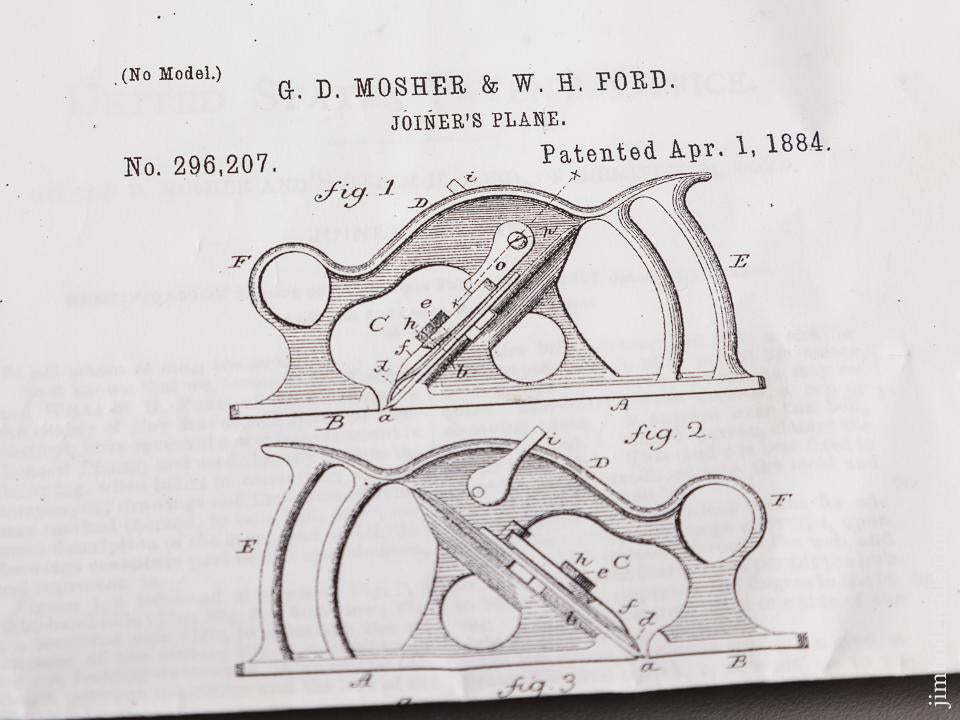 RARE Tiny 4" MOSHER & FORD Patent April 1, 1884 BIRMINGHAM Bat Wing Rabbet Plane - 93691UR