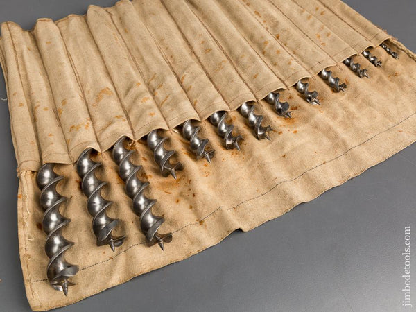EARLY Complete Set of 13 RUSSELL JENNINGS Auger Bits in Roll - 82581