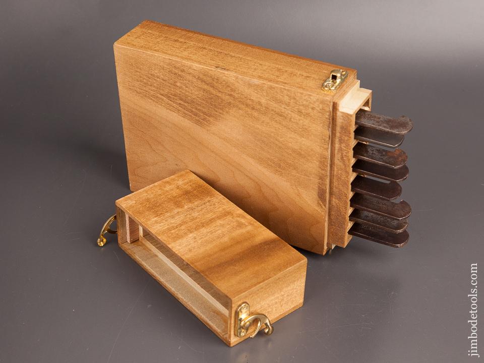 Set of Eight SANDUSKY Center Wheel Plow Plane Irons in Custom Wooden Case - 82585