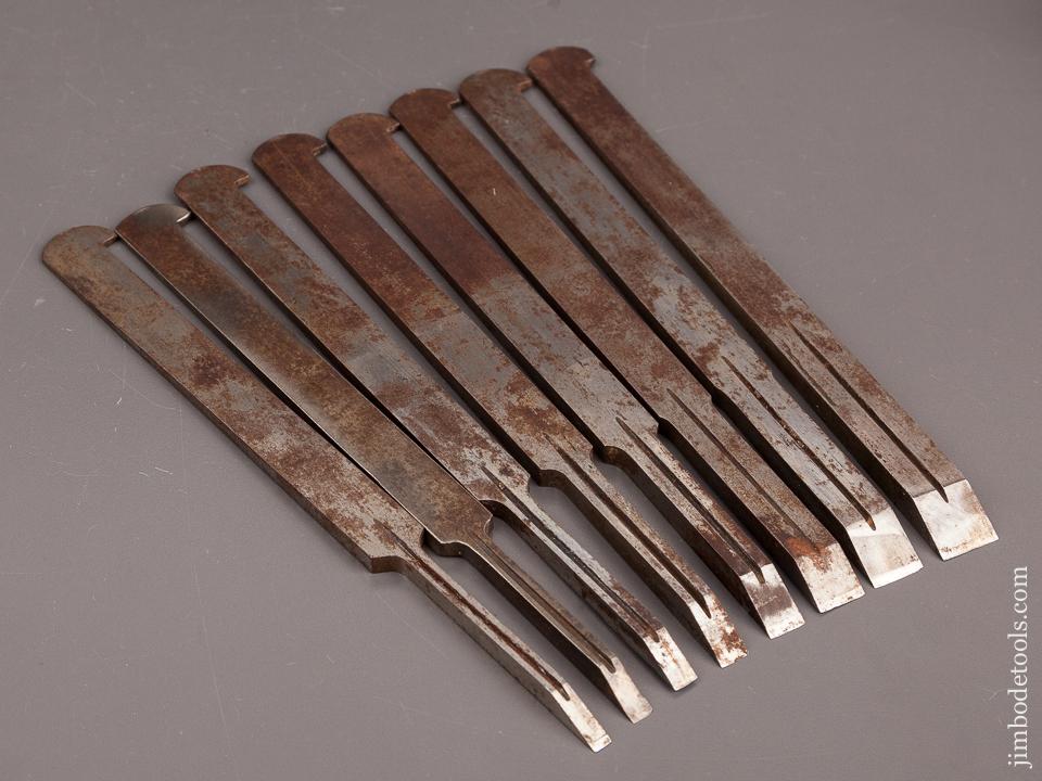 Set of Eight SANDUSKY Center Wheel Plow Plane Irons in Custom Wooden Case - 82585
