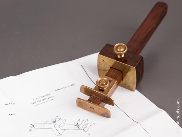 Eight inch THOMPSON Patent October 2, 1900 Rosewood & Brass Marking Gauge - 82589