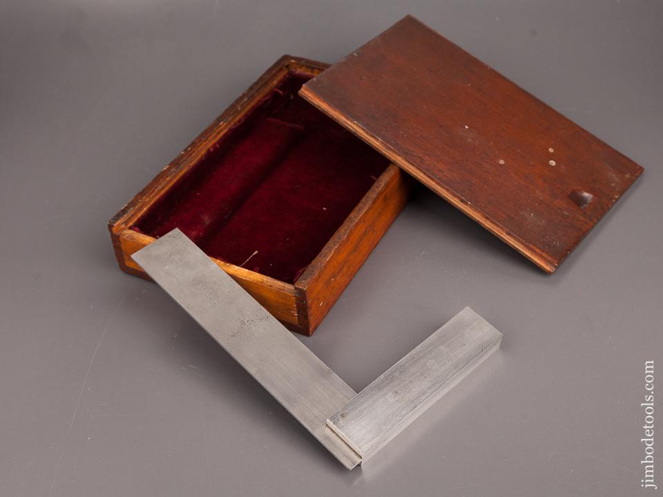 Six inch STARRETT No. 20 Steel Try Square MINT in Velvet-Lined Wooden Box - 82769