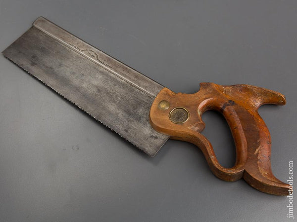 Fine! 15 point 10 inch REAGAN's Patent December 8, 1874 DISSTON No. 4 Crosscut Back Saw with Ergonomic Handle FLAWLESS! - 82980