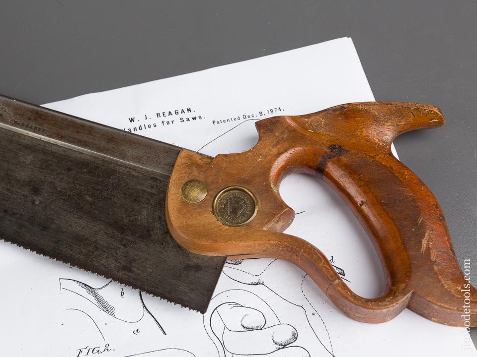 Fine! 15 point 10 inch REAGAN's Patent December 8, 1874 DISSTON No. 4 Crosscut Back Saw with Ergonomic Handle FLAWLESS! - 82980