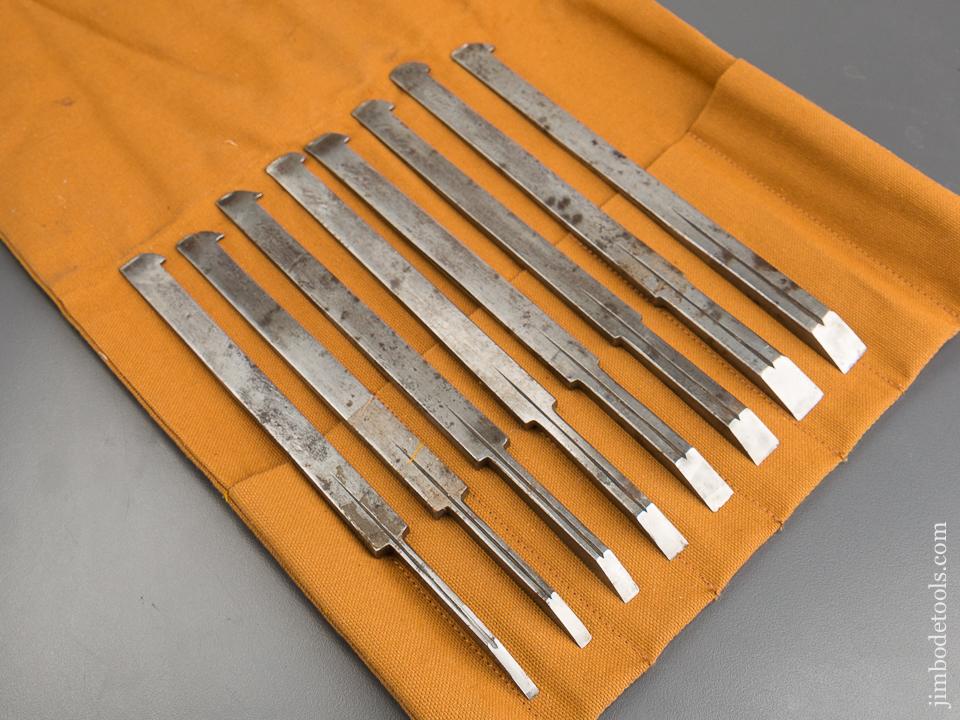 Set of Eight Graduated Plow Plane Irons by SMITH & JAMES in Roll - 83231