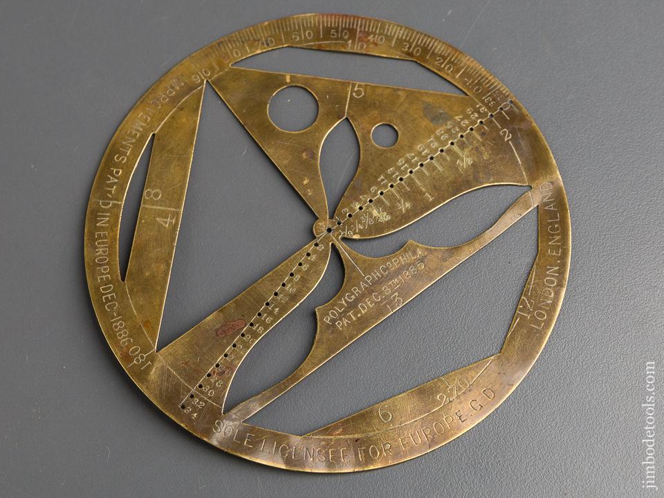 4 3/8 inch Brass POLYGRAPH CO Patent December 8, 1885 Protractor - 83286