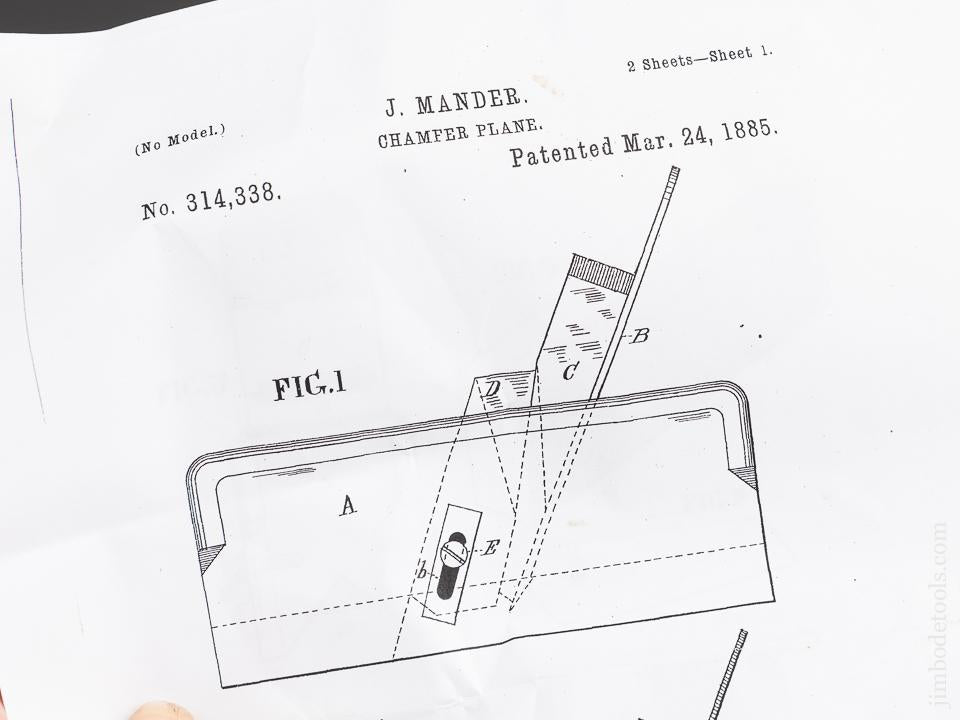MANDER Patent March 24, 1885 MANDER & DILLIN Chamfer Plane FINE - 83338