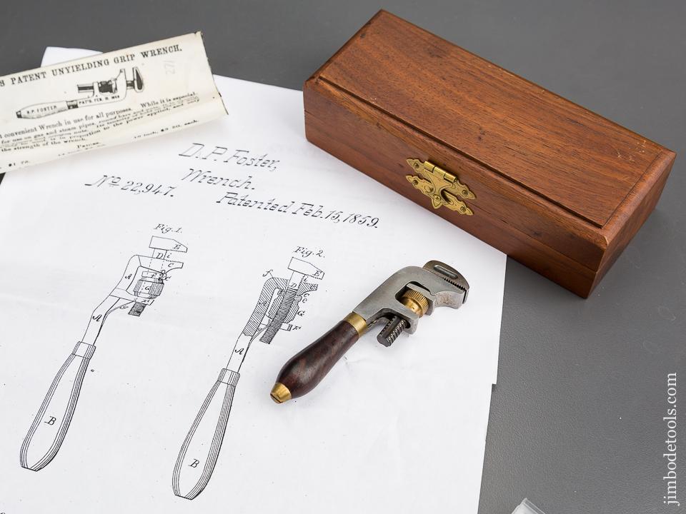 3 5/8 inch FOSTER Patent February 15, 1859 HILLARY KLEIN Wrench in Velvet Lined Wooden Box - 83363