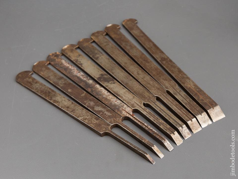 Set of Eight Graduated SANDUSKY TOOL CO Irons for Your Center Wheel Plow Plane in Wooden Case - 83365