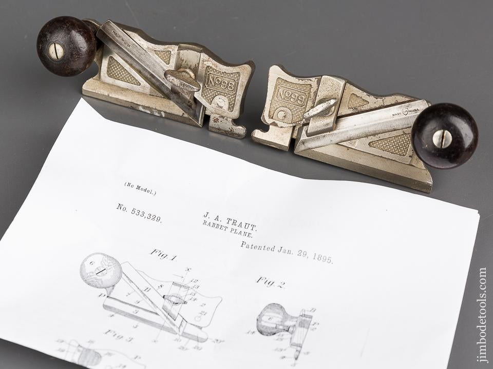 TRAUT Patent January 29, 1895 STANLEY No. 98 & 99 Side Rabbet Planes with Depth Stops! - 83399