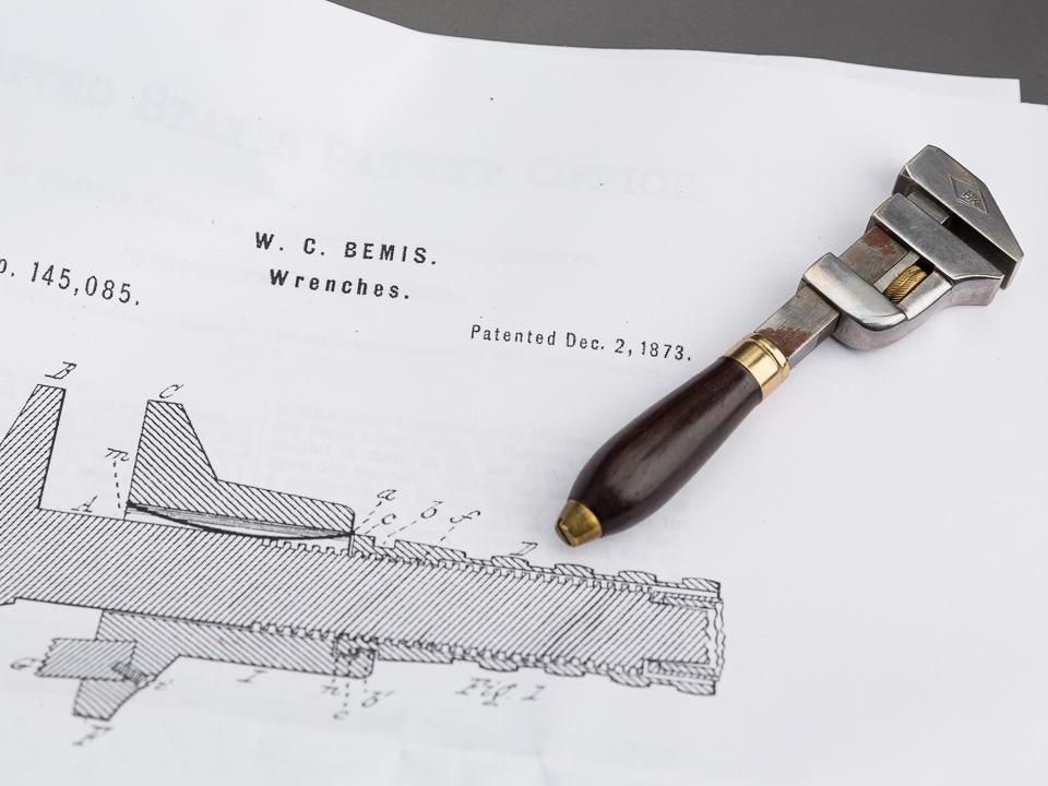 Four inch BEMIS Patent December 2, 1873 HILLARY KLEIN Wrench in Original Case - 83406