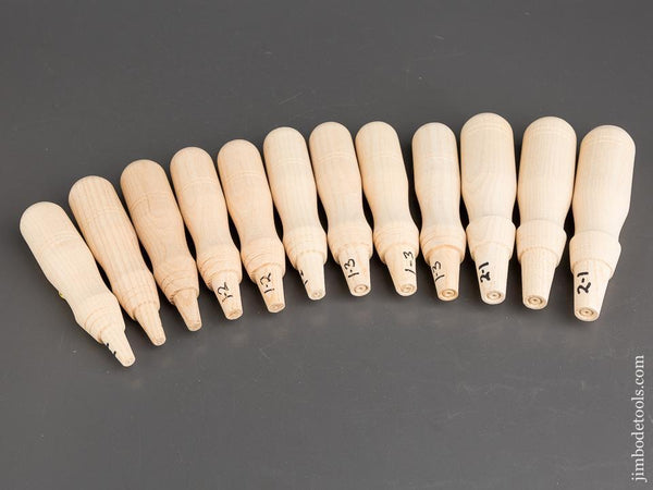Graduated Set of 12 STANLEY No. 750 Style Hickory Socket Chisel Handles -- 83514M