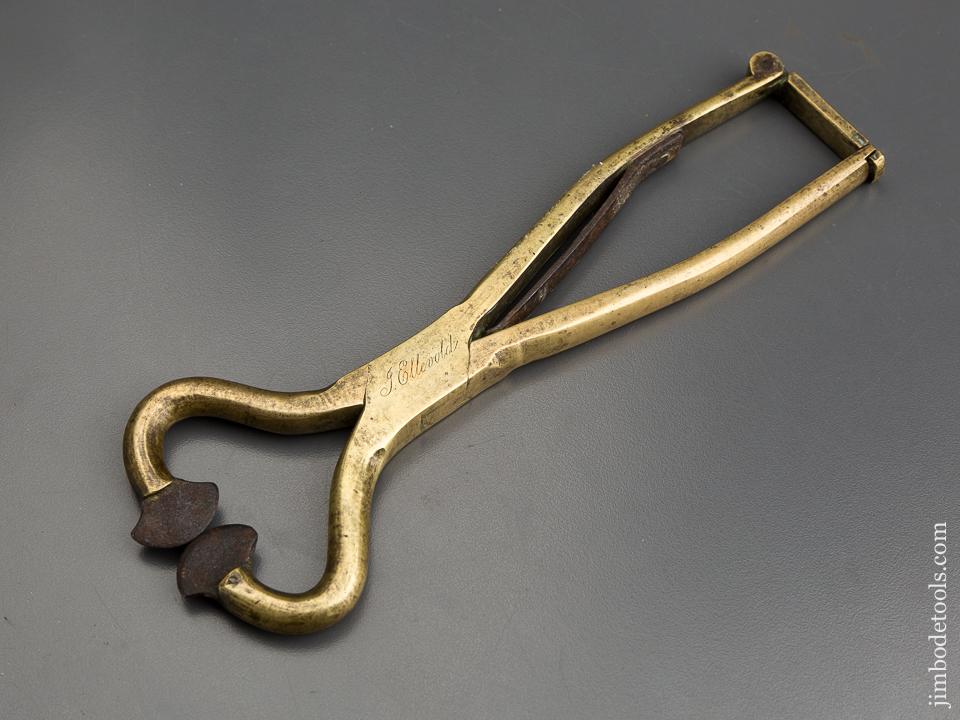 Unusual Brassy Colored German Silver Sugar Nippers with Steel Inserts - 83566