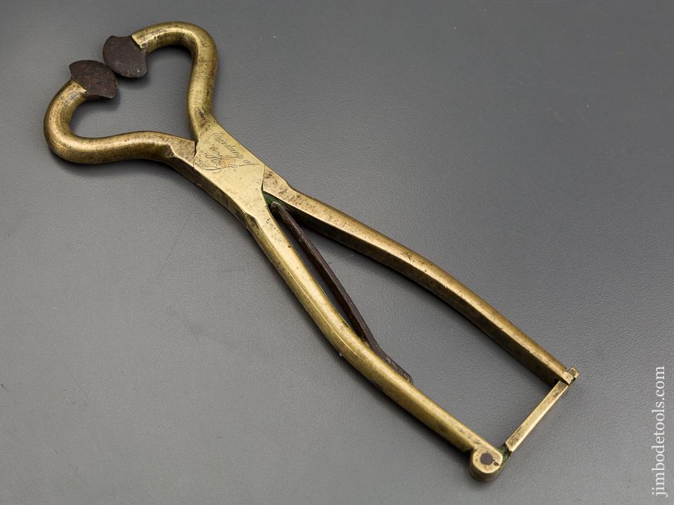 Unusual Brassy Colored German Silver Sugar Nippers with Steel Inserts - 83566
