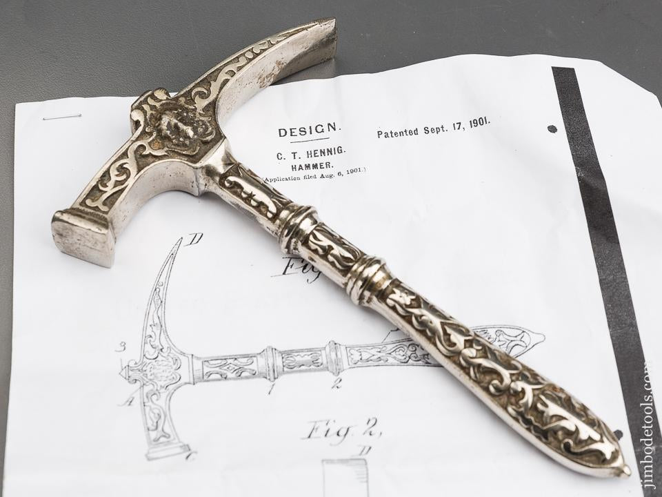 Beautiful Ornate 7 1/2 inch HENNIG September 17, 1901 Patent Hammer - 83599R