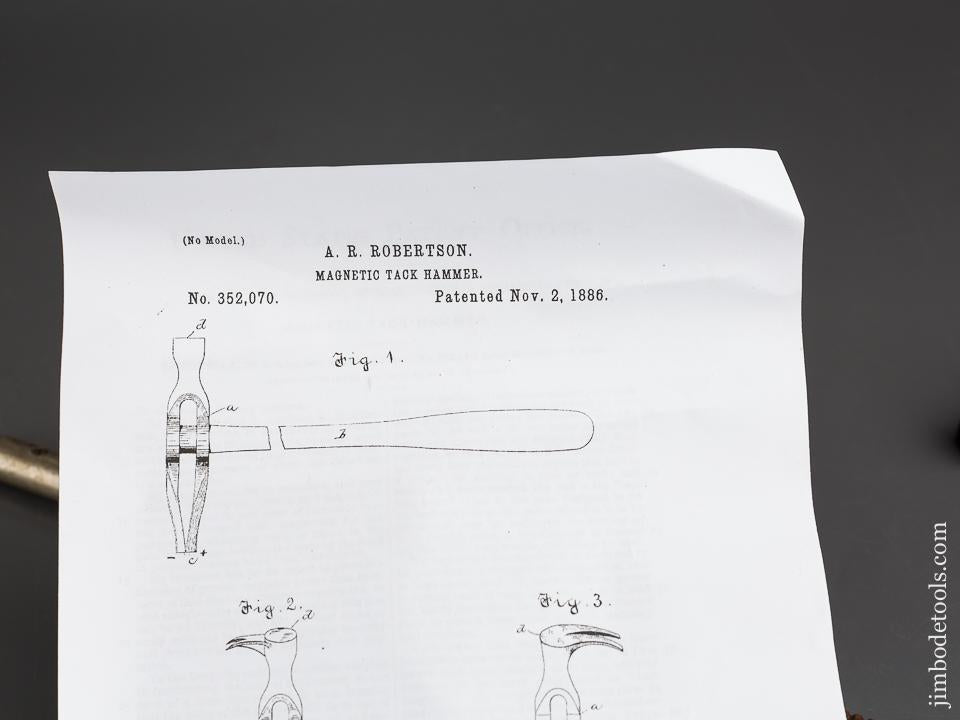 Signed 36 inch A. ROBERTSON Patent November 2, 1886 Bill Poster's Hammer - 83707
