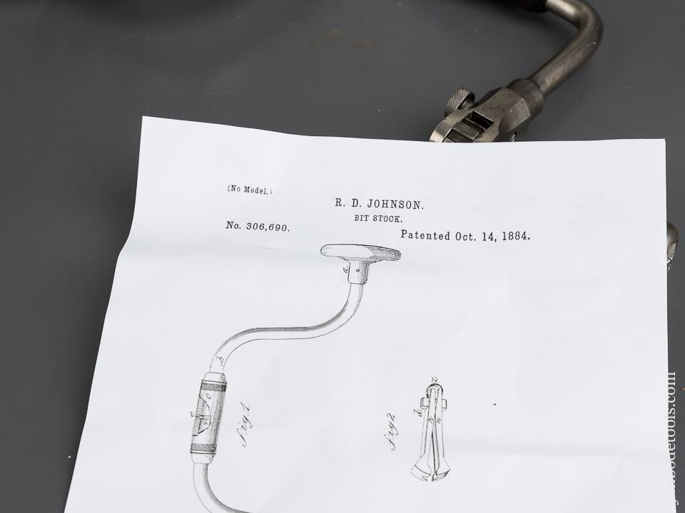 Stunning! JOHNSON Patent October 14, 1884 DAVIS LEVEL & TOOL CO Bit Brace EXTRA FINE - 83719