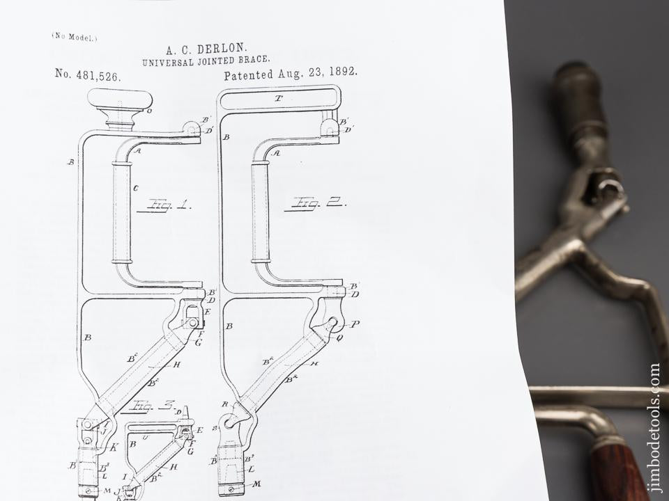 DERLON Patent August 23, 1892 Type B Corner Bit Brace FINE - 83720
