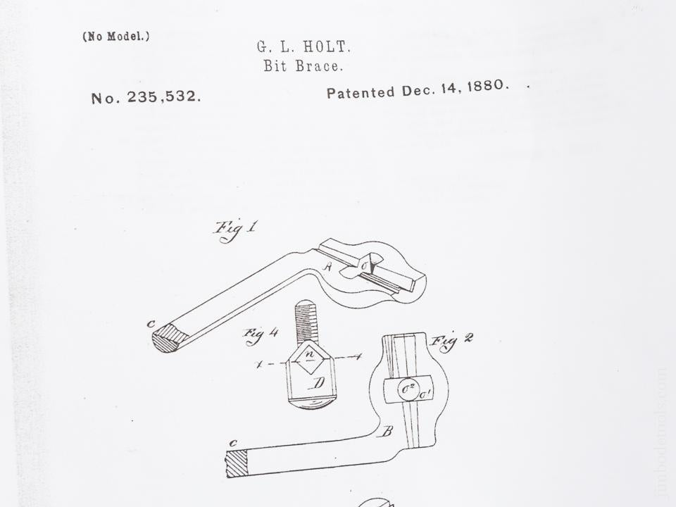 Eight inch HOLT Patent December 14, 1880 Bit Brace FINE - 83731