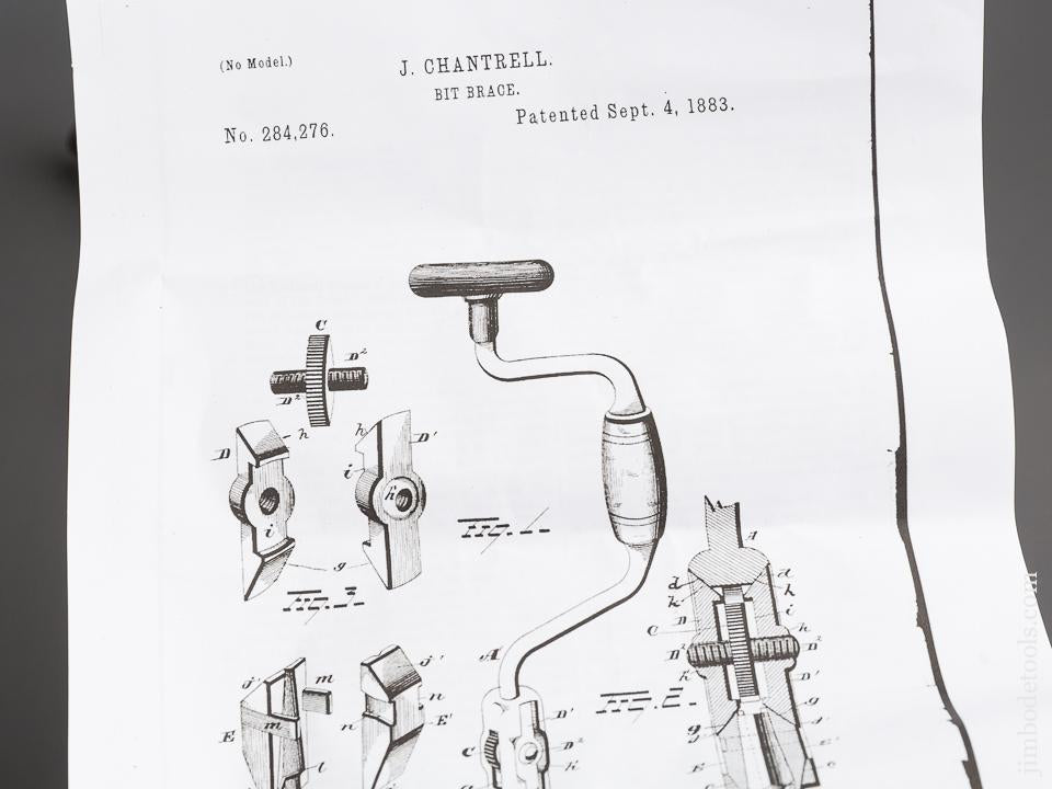 Eight inch CHANTRELL Patent September 4, 1883 Bit Brace - 83732