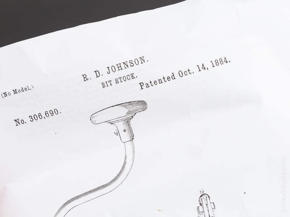 Rare! JOHNSON Patent October 14, 1884 DAVIS LEVEL & TOOL CO Brace - 83735