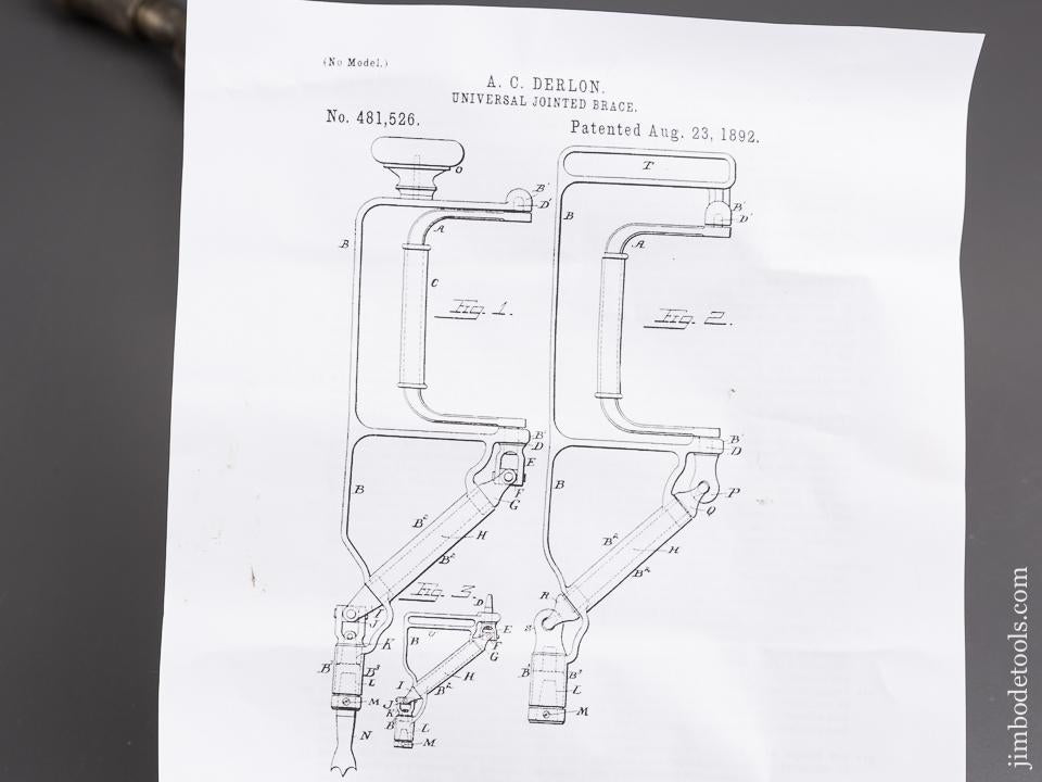 DERLON Patent August 23, 1892 Type A Corner Bit Brace FINE - 83736