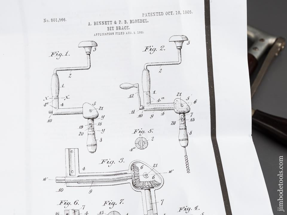 Rare! BENNETT & BLOEDEL Patent October 10, 1905 Brace Drill - 83739
