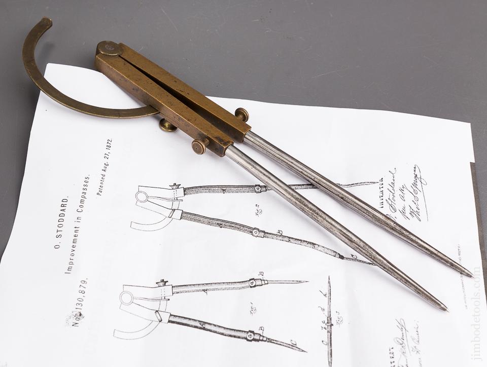 Ten inch STODDARD Patent August 27, 1872 Brass & Steel Wing Dividers - 83745