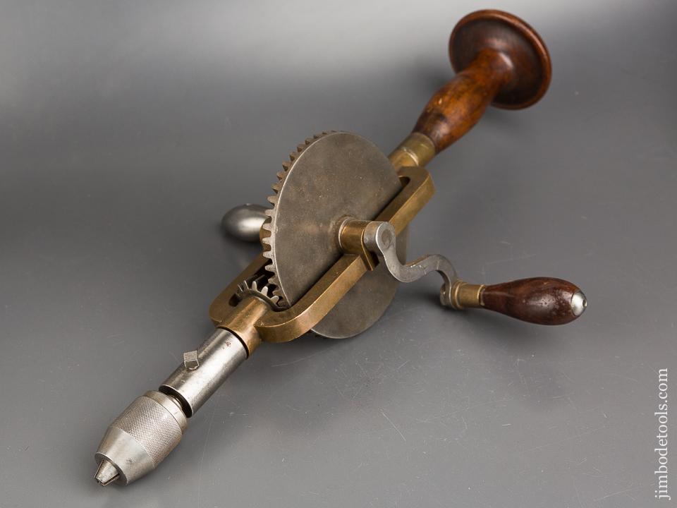 Sensational Brass, Iron, and Rosewood Geared Drill! - 83822