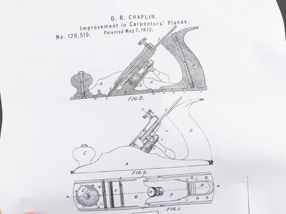 RARE and Fine! O.R. CHAPLIN Patent Shoot Chute Board Plane - 84063