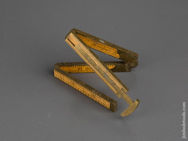 STANLEY No. 32 1/2 Full Bound Boxwood & Brass One Foot Four Fold Carpenter's Caliper Rule - 84140