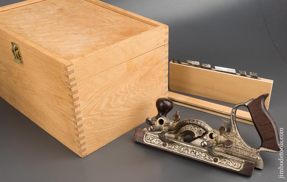 Fine STANLEY No. 46 Skew Plow Plane with Eight Irons and Two Stops in Nice Custom Box - 84250