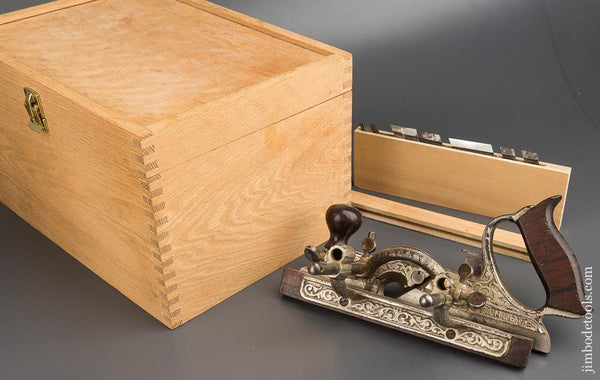 Fine STANLEY No. 46 Skew Plow Plane with Eight Irons and Two Stops in Nice Custom Box - 84250