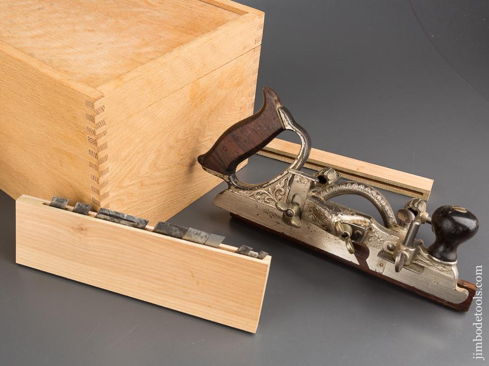 Fine STANLEY No. 46 Skew Plow Plane with Eight Irons and Two Stops in Nice Custom Box - 84250