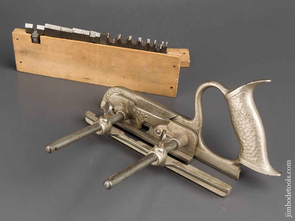 Good User STANLEY No. 50 Light Combination Plow Plane with Two Stops and 15 Cutters - 84316