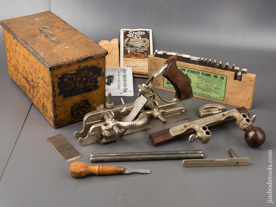Extra Fine STANLEY No. 45 Combination Plane 100% COMPLETE circa 1913 in Original Box - 84775