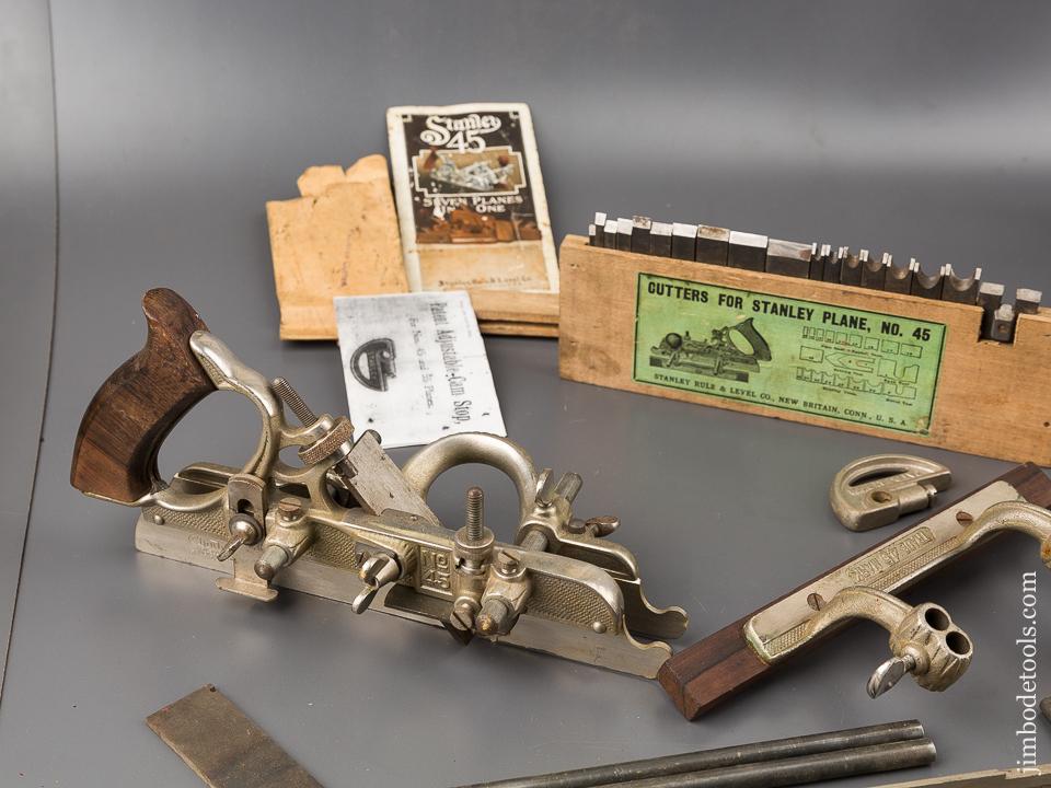 Extra Fine STANLEY No. 45 Combination Plane 100% COMPLETE circa 1913 in Original Box - 84775
