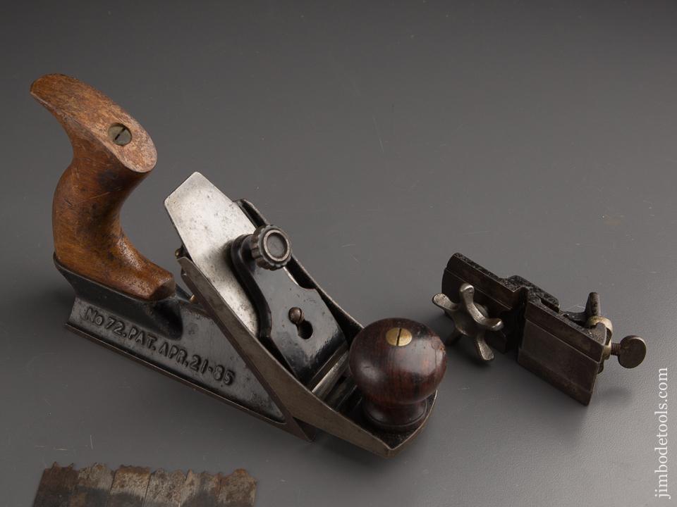 TRAUT Patent  April 21, 1885 STANLEY No. 72 1/2 Chamfer Plane with RARE Beading Attachment and ALL Six Beading Cutters! - 84778