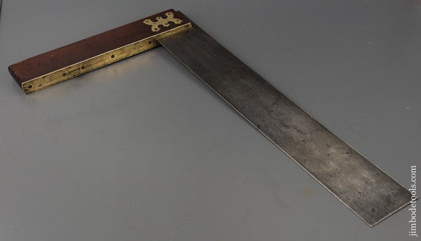 Phenomenal! 18 inch Rosewood & Brass Try Square by HALL & KNAPP NEW BRITAIN, CT with Eagle Stamp! - 84929