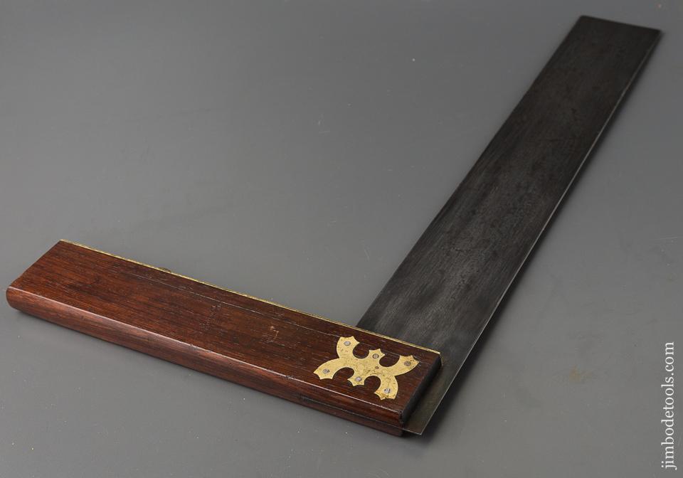 Phenomenal! 18 inch Rosewood & Brass Try Square by HALL & KNAPP NEW BRITAIN, CT with Eagle Stamp! - 84929