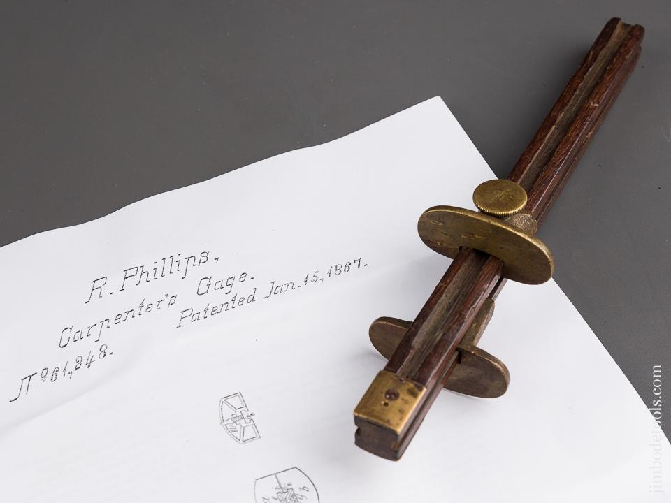 Nine inch PHILLIPS Patent January 15, 1867 Rosewood & Brass Double Marking Gauge - 84986