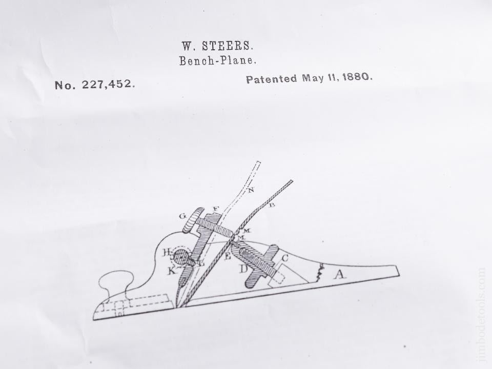 Extra Fine STEERS Patent 1883 Bench Plane with Rosewood Strips in Sole! - 85103