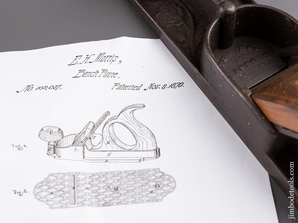 RARE! ELLIS HL. MORRIS Patent November 8, 1870 Plane with Waffle Sole circa 1870 Floral Bed - 85114U