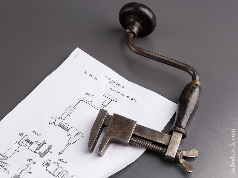 Rare! ROBINSON Patent December 25, 1877 Wrench/Brace - 85196