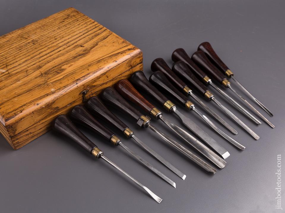 Set of Twelve MILLERS FALLS Rosewood Handled Gouges EXTRA FINE in Original Wooden Box - 85288