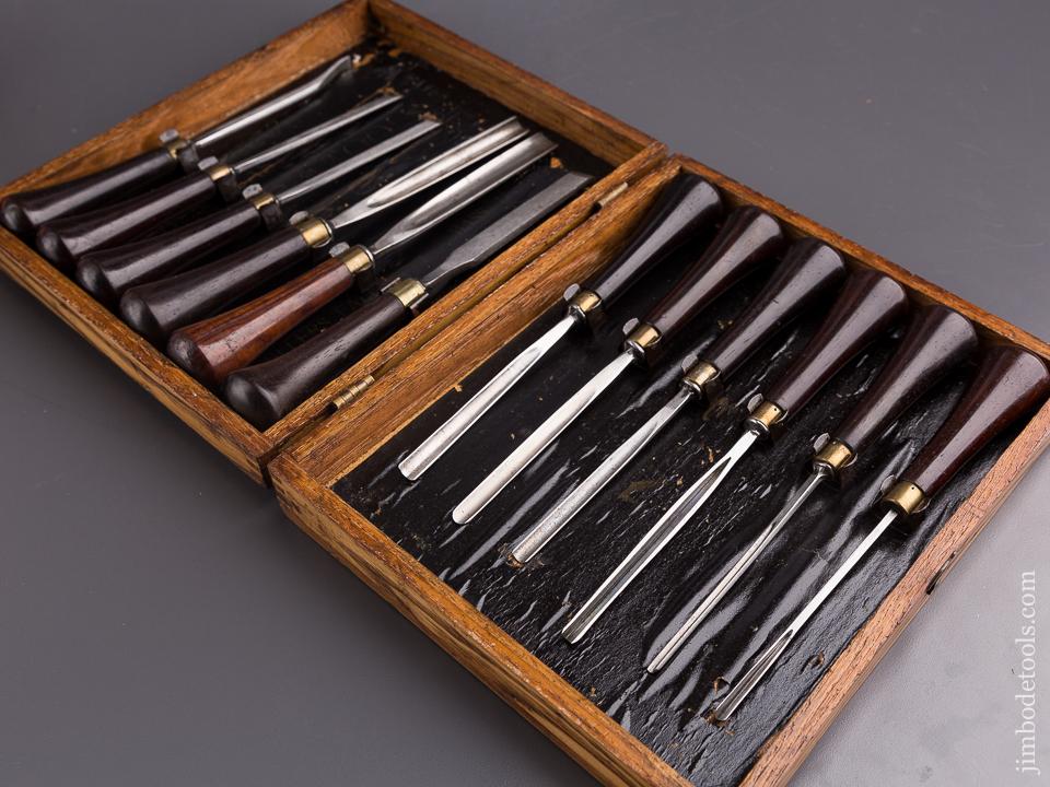 Set of Twelve MILLERS FALLS Rosewood Handled Gouges EXTRA FINE in Original Wooden Box - 85288