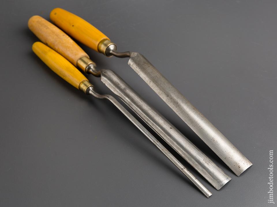 Set of Three MARPLES Boxwood Handled Crank Neck Paring Gouges EXTRA FI ...