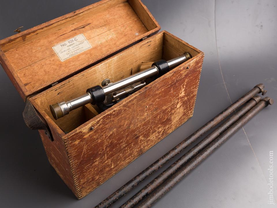STARRETT No. 101-C Leveling Instrument with Telescope COMPLETE in Original Case with Instructions, Bob, and 53 inch Extension Legs! - 85328