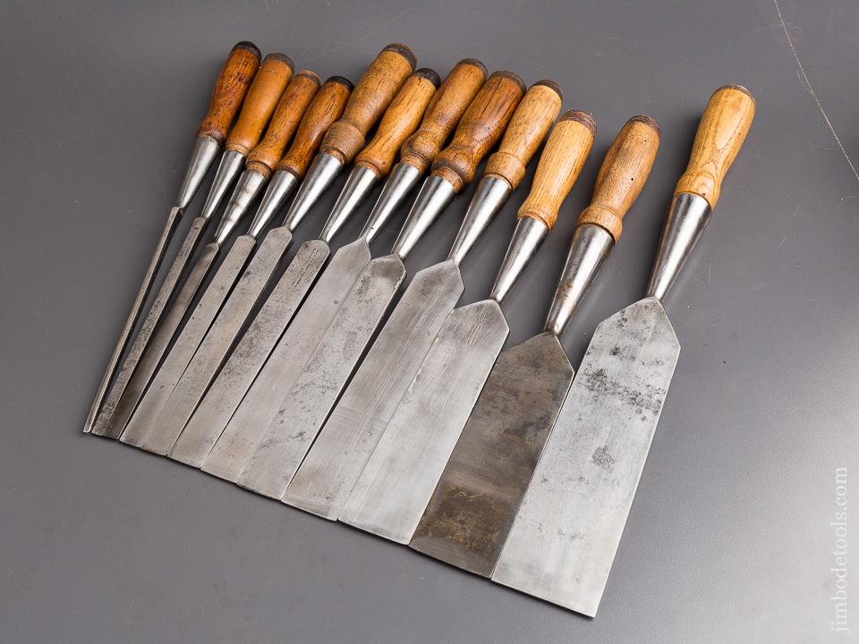 Awesome COMPLETE Set of Twelve T.H. WITHERBY Bevel Edge Socket Firmer Chisels in ORIGINAL Box! - 85461