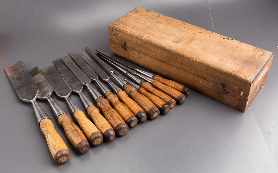 Awesome COMPLETE Set of Twelve T.H. WITHERBY Bevel Edge Socket Firmer Chisels in ORIGINAL Box! - 85461